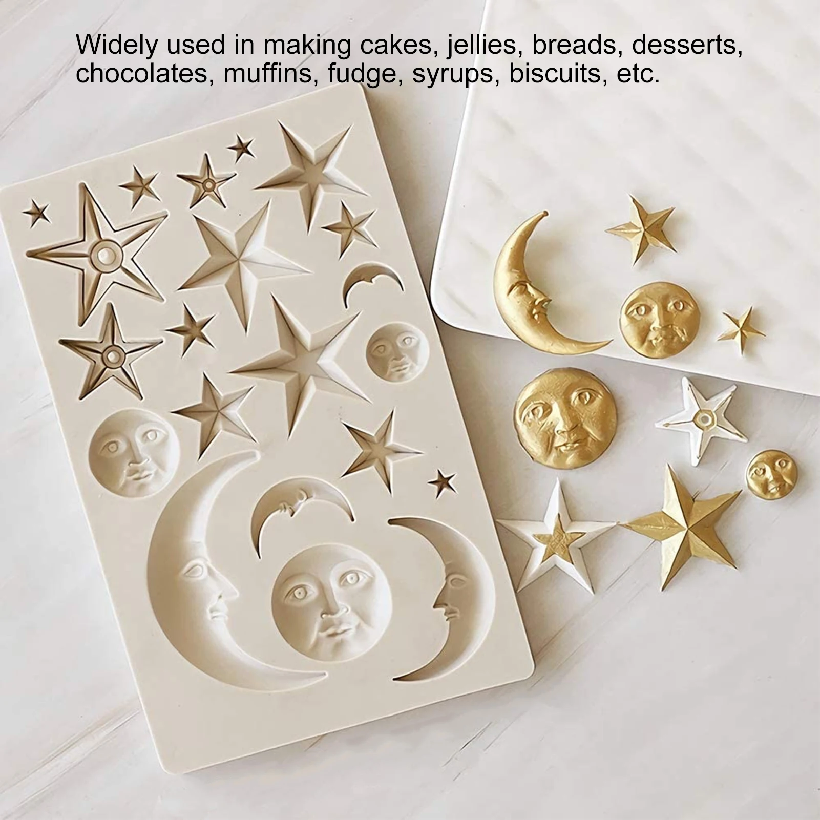 

D2 Silicone Fondant Cake Mold Star Moon Face Nonstick Food Grade Silicone Reusable Heat Resistant Odorless Chocolate Home Molds