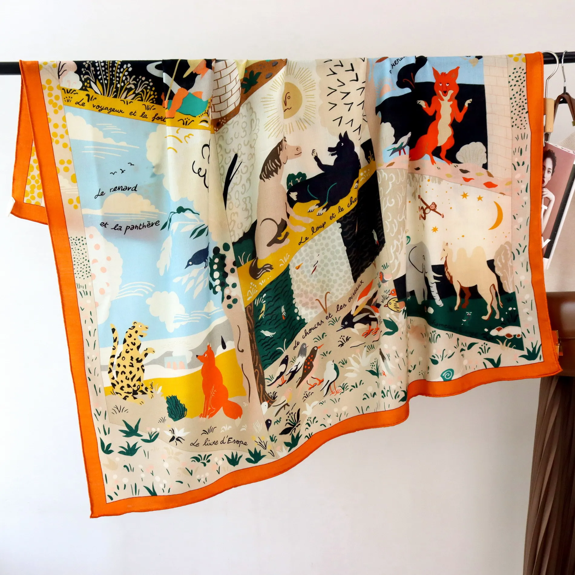 

Winter Large Shawls Double Faced Scarf Hand-rolled Edge Scarves Square Bandanas Silk Wool Shawls Lover Christmas Gift Animal