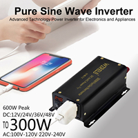 WZRELB 300W Pure Sine Wave Car Inverter Off Grid 12V/24V/36V/48V DC to 110V 220V AC 50/60Hz Power Converter