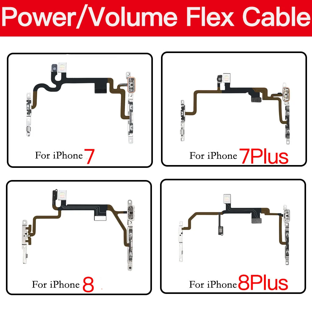 Power Volume Button Silent Switch Flex Cable With Metal Bracket Installed Replacement For iPhone 7 8 Plus