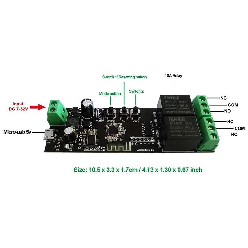 2X 2 Channel WiFi Momentary Inching Relay Self-Locking Switch Module Smart Life/Tuya APP Control WiFi Relay Module