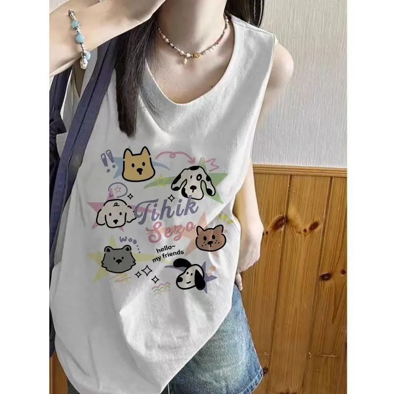 

Multiple Cartoon Print Sleeveless Vest T-shirt Women Cute Dog Summer Loose Casual Y2k Fashion Trend Couple Versatile Top