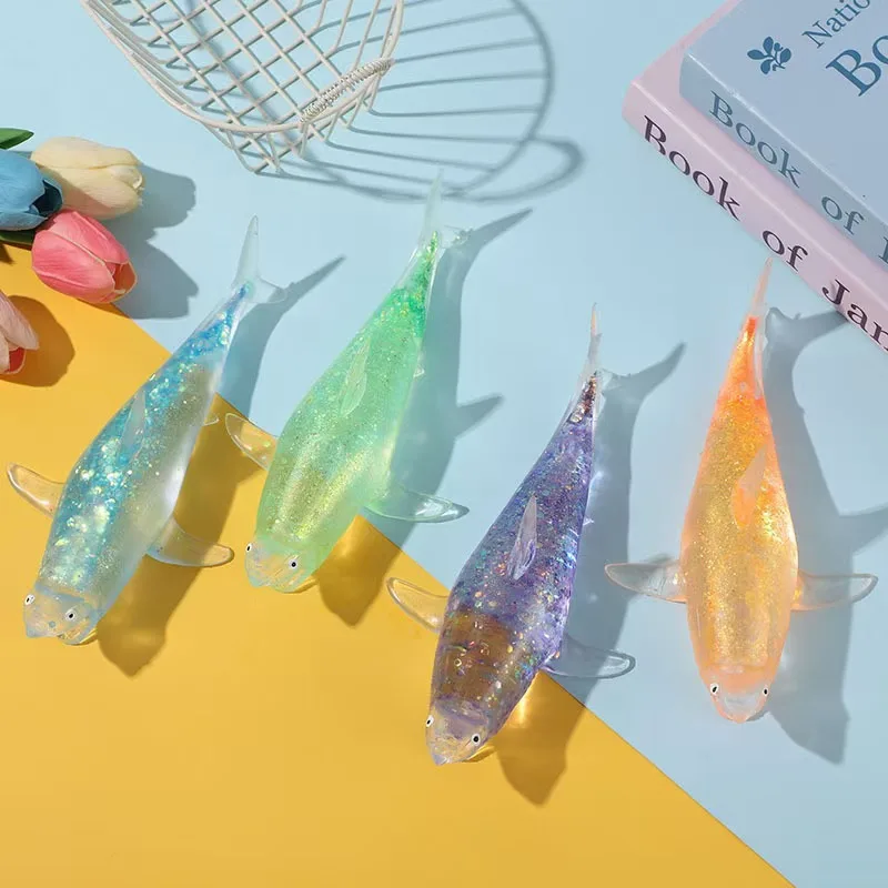 Glitter Shark Stress Balls Squishy Squeeze Fidgets & Desk Accessories Sensory Sugar Ball Texture for Office Novelty Gifts