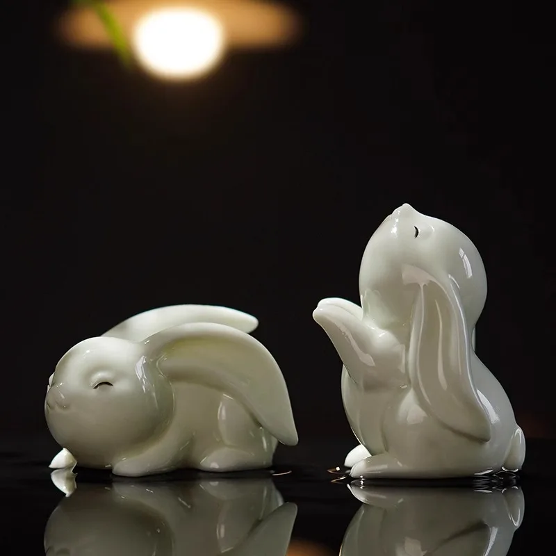 

Ceramic Cute Rabbit Tea Pet Ornament Mascot Animal Figurine Zen Gongfu Tea Accessories Home Decoration
