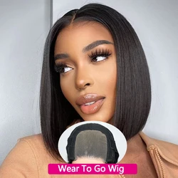 10 inch Straight Preplucked Glueless Bob Wig Human Hair Wigs Ready to Wear Brazilian Remy Hair Wigs for Women 4x4 Closure Wigs