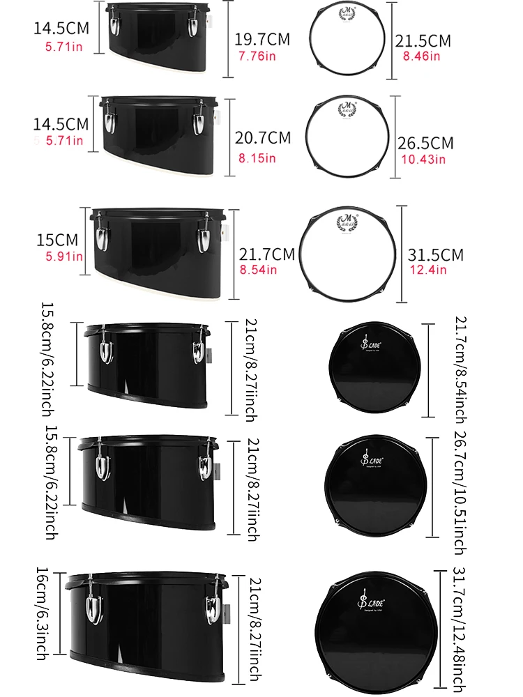Triple Marching Drum Triptych Drums Band Polyphonic Drum Back-rack Multi-style Triple Marching Drum Pro Percussion Instrument