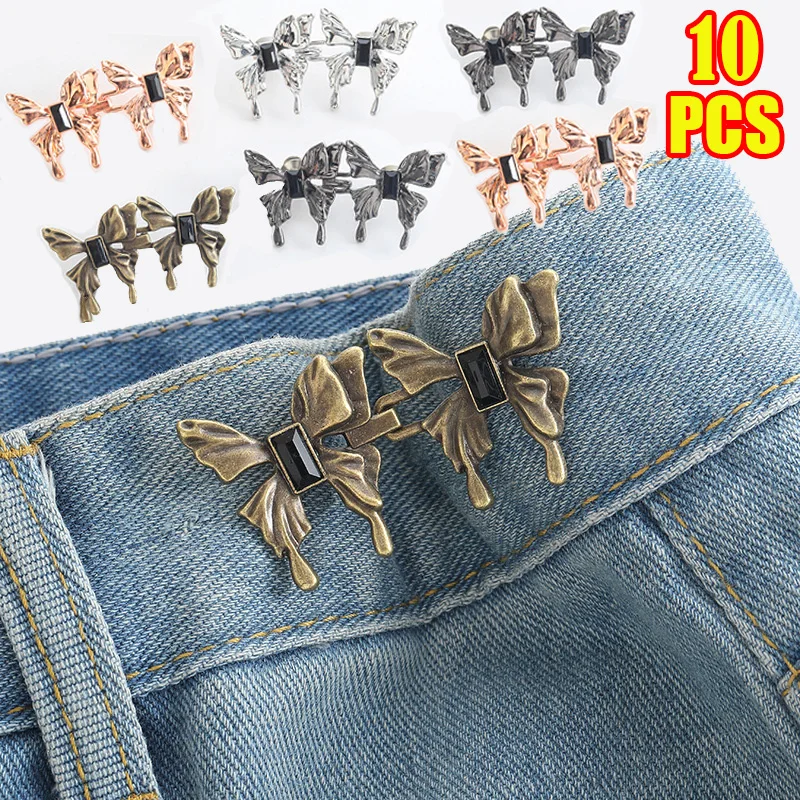 Botão de Metal Borboleta Ajustável para Jeans, Cintura Clip, Acessórios de vestuário, Costura Broche, Aperte Cintura Broches, 10Pcs