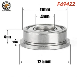 10Pcs F694 ZZ Flange Bearing 4x11x4 mm ABEC-7 Double Shielded Chrome Steel for Micro Motor
