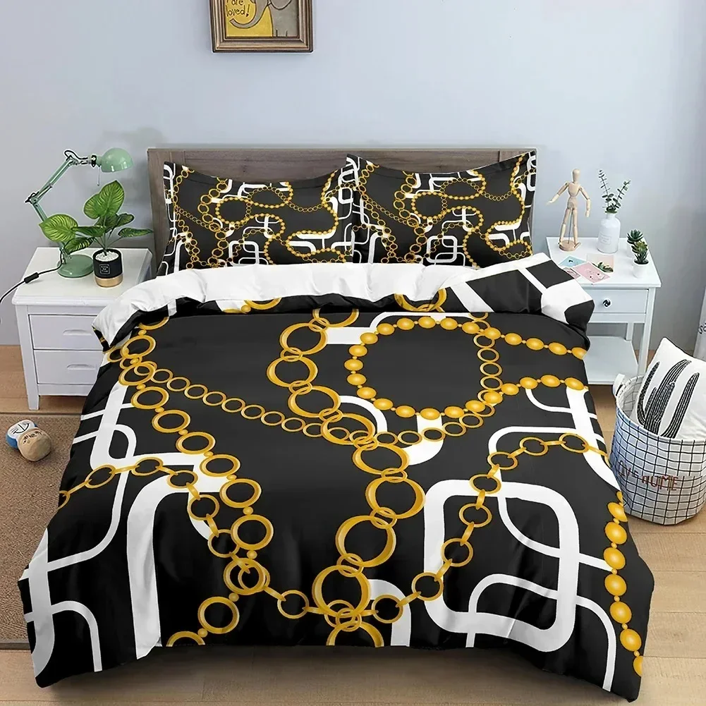 Duvet Cover Chain Pattern Print Bedding Set Adult Bedroom Comforter Set With Pillowcase Personality Queen King Size Quilt Cover