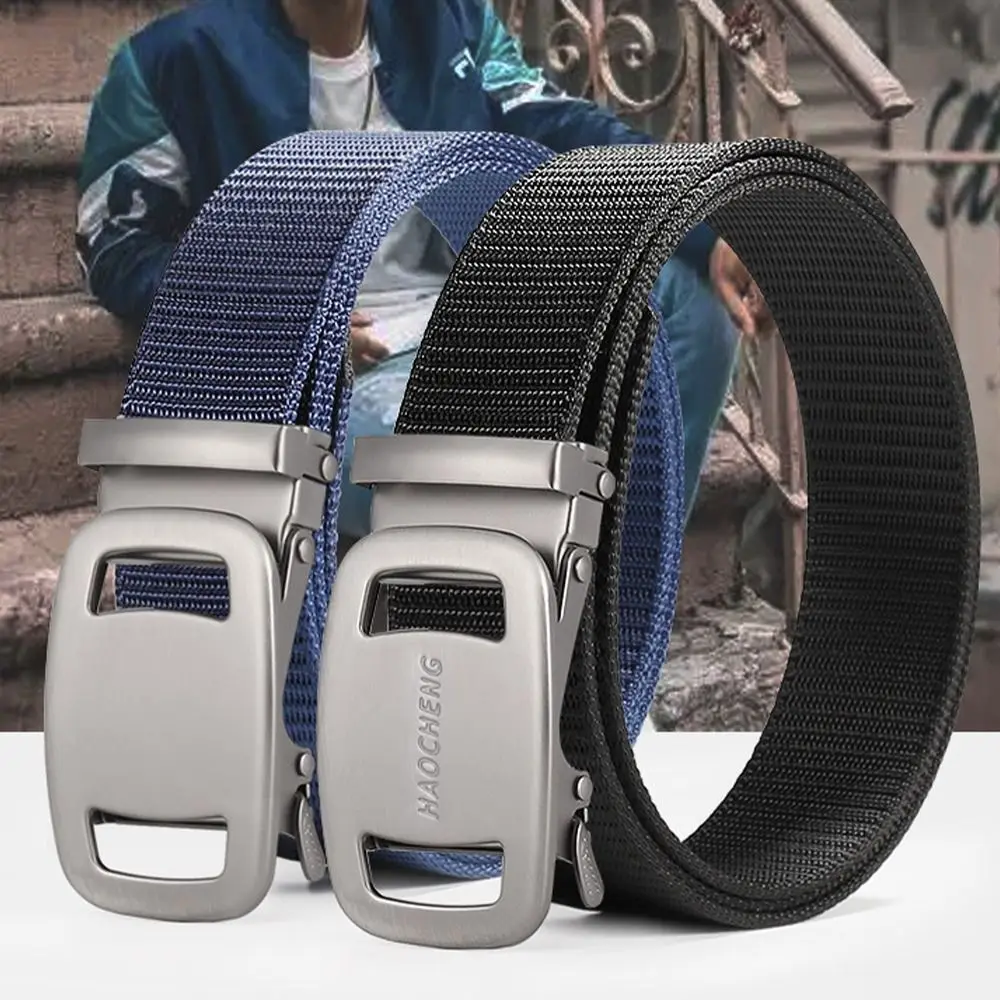 Cinturón trenzado de nailon de marca de lujo, correa de lona con hebilla automática, estilo salvaje, Simple, informal, de negocios, a la moda