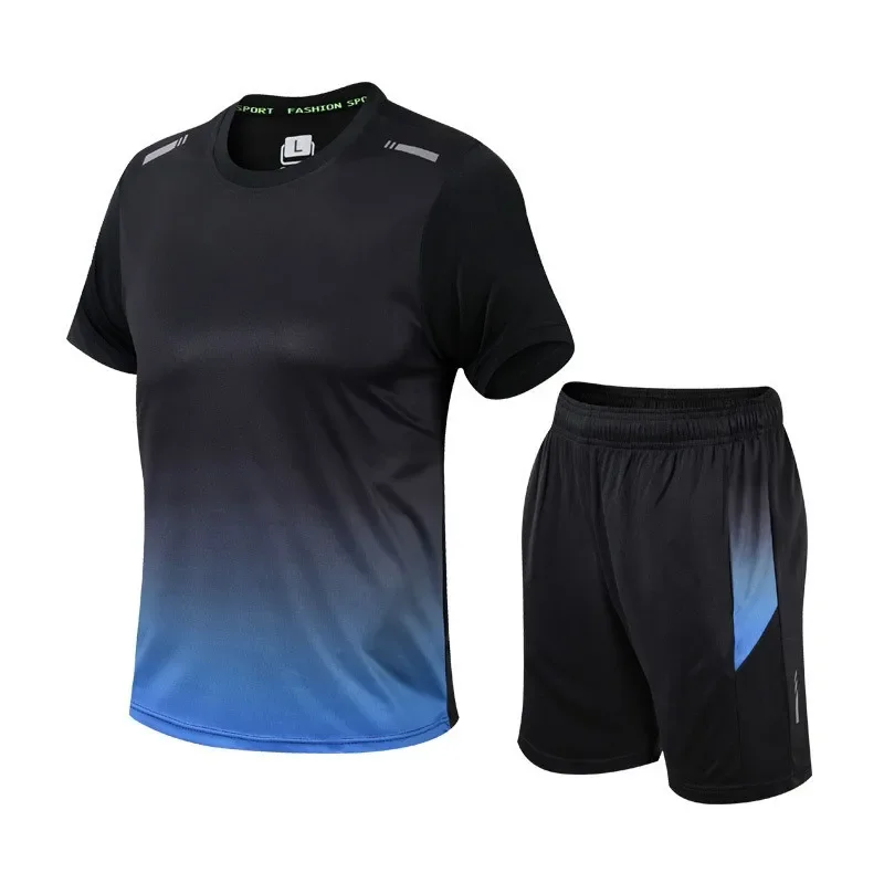 

Men's Sports and Leisure Suit Short Sleeved T-shirt+shorts Gradient Design Quick Drying Breathable Fitness Running Clothing