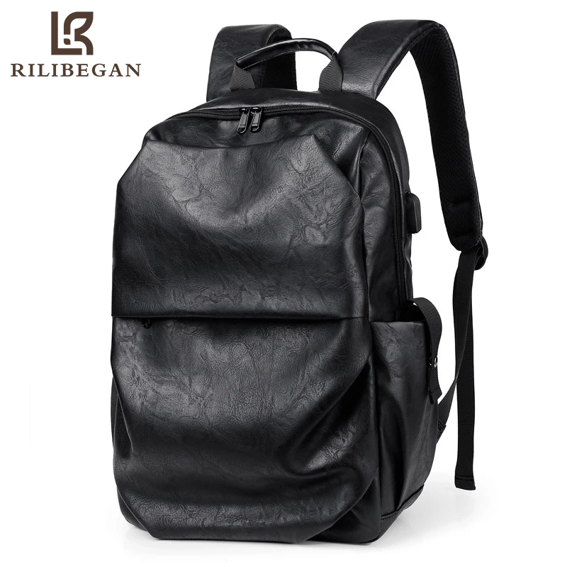 

High Quality Leather PU Backpack Men USB Charging Fashion Men Backpack Bag Large Capacity Laptop Men Backpack Travel Backpack