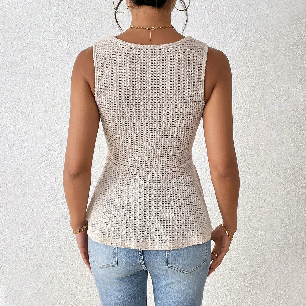 2026 Summer New Royal Sister Commuting T-shirt V-neck Sleeveless Waist Thin Temperament Top