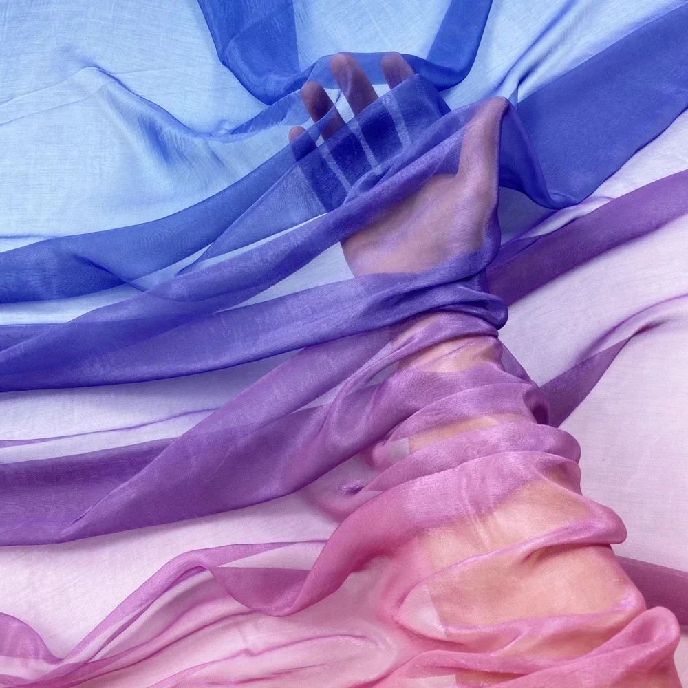 Gradient Chiffon Fabric By The Meter for Wedding Dress Hanfu Sewing Breathable Printing Elegant Silk Crepe Gloss Cloth Soft Skin