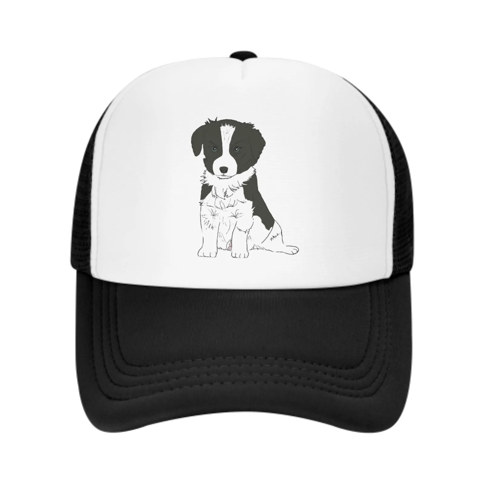 Sitting Down Border Collie Dog Baseball Cap for Men Women Trucker Mesh Hat Adjustable Sports Breathable Daily Travel Unisex