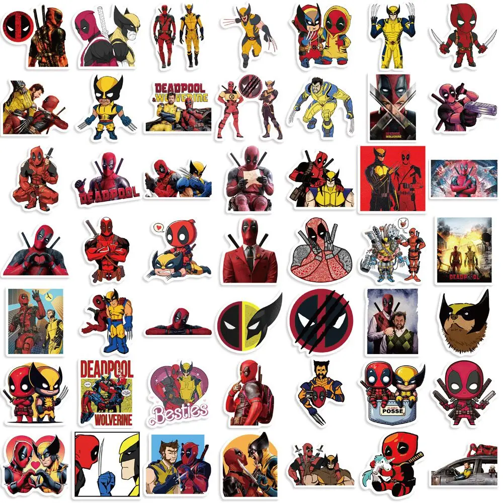 Marvel Superhero Adesivos para Crianças, Decalques legais, Deadpool, Wolverine, Skate DIY, Notebook, Telefone, Brinquedo, 10 Pcs, 50Pcs