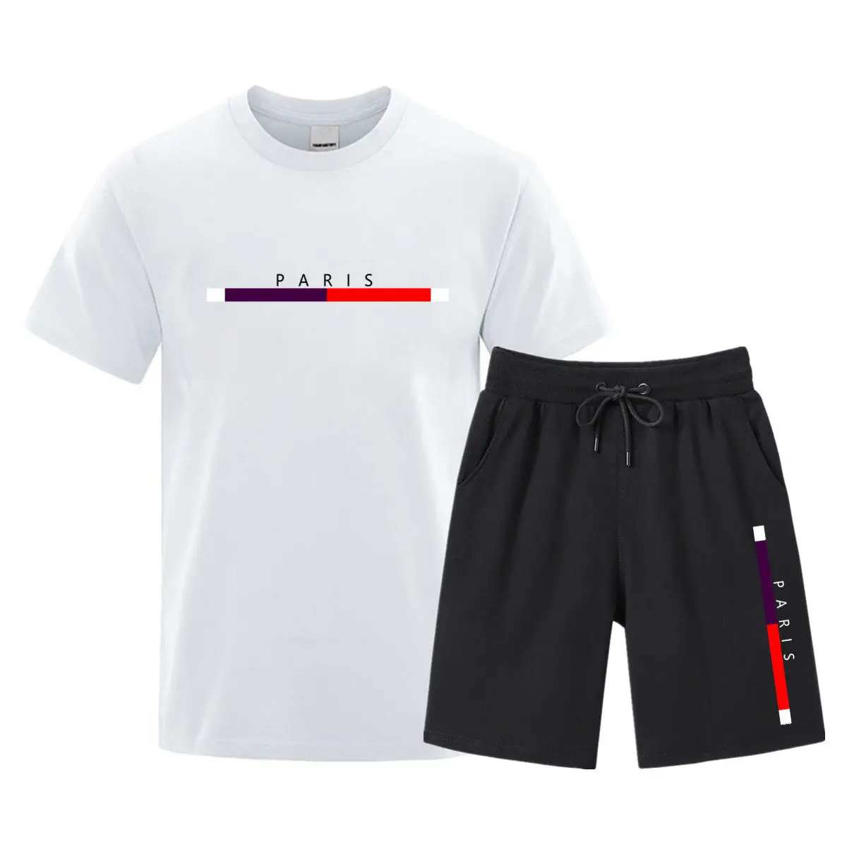 

Summer European and American men's pure cotton T-shirt shorts fashion printing casual sports round neck short-sleeved suit