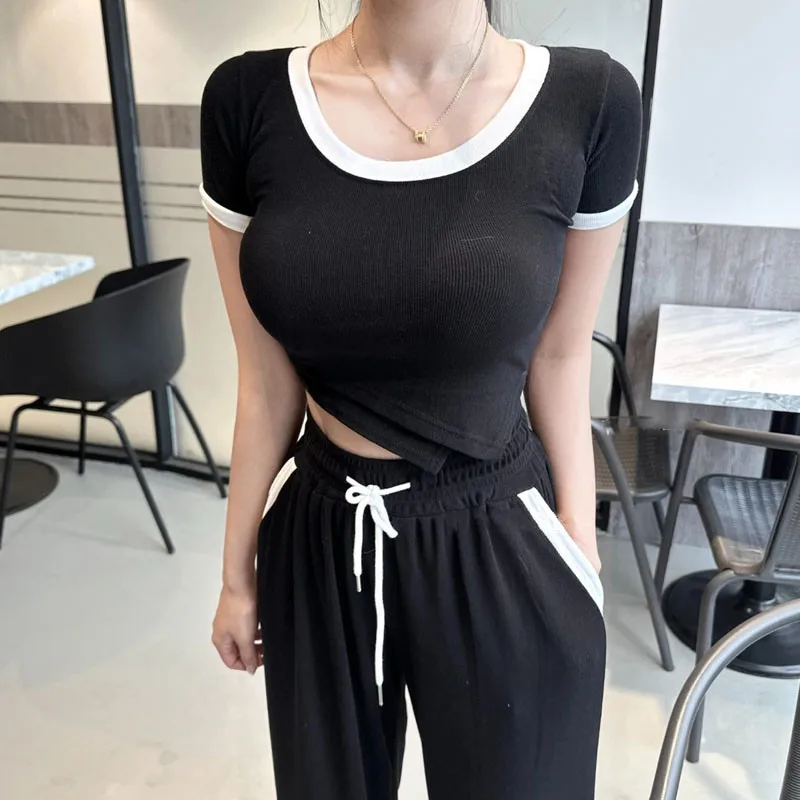 

Dongda Gate Faion, удобная Новое поступление, модная женская повседневная хлопковая футболка и комплект брюк для похудения