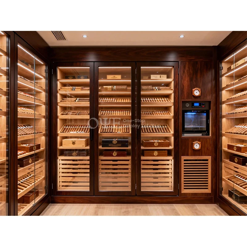 custom.Factory Customized Smoke Shop  Glass Humidor Cabinet Handmade Classical Desgin Spanish Cedar Cigar Cabinet