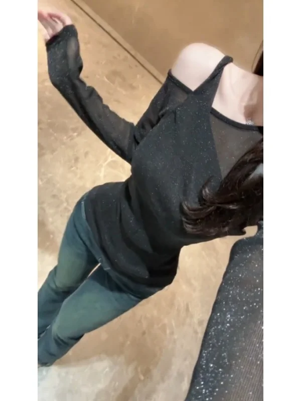 

Корейский облегающий топ с открытыми плечами, модный, для женщин, осень-зима, для подиума и бизнеса