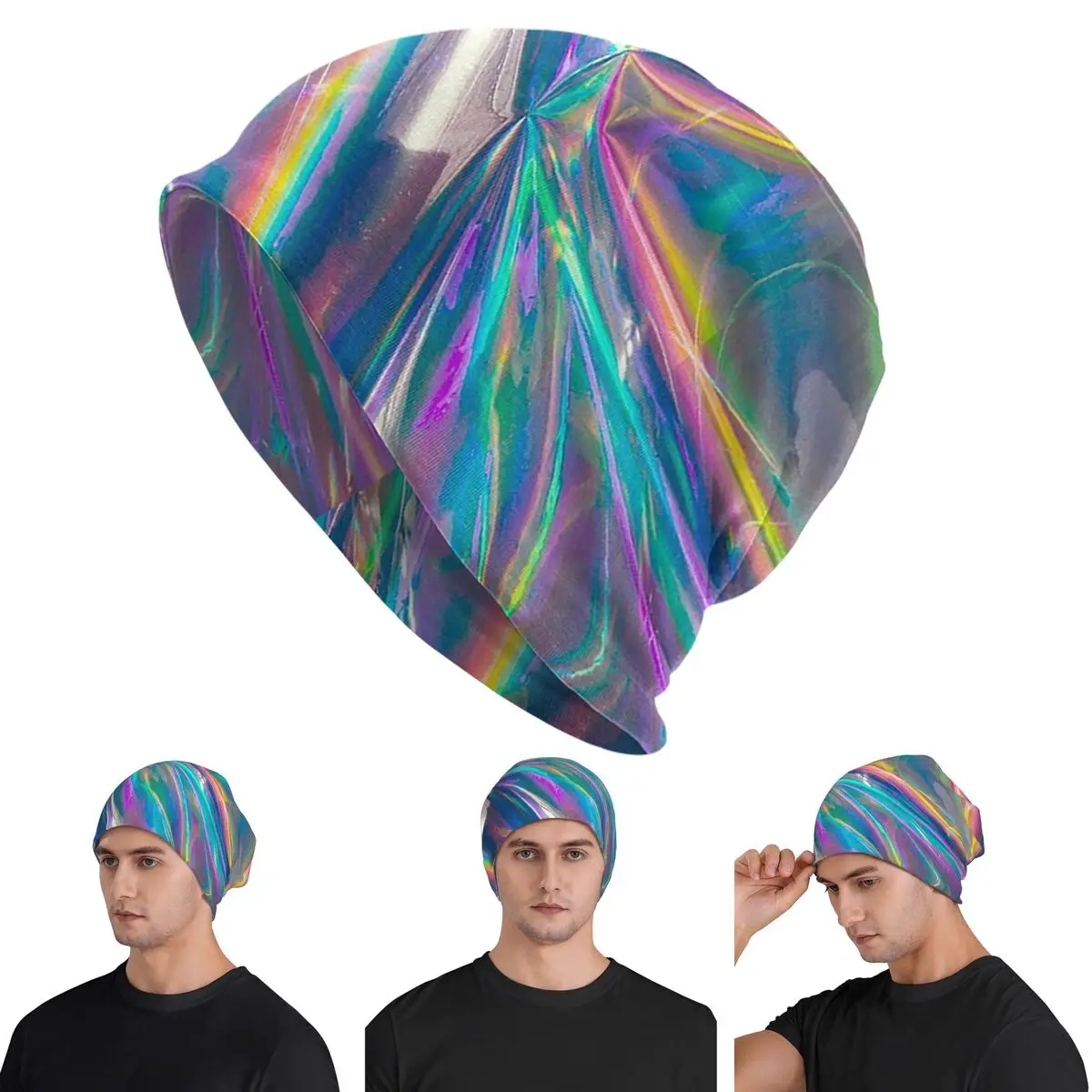 

Holographic Skullies Beanies Hats Warm Autumn Winter Outdoor Cap Knitted Bonnet Caps for Men Women Adult