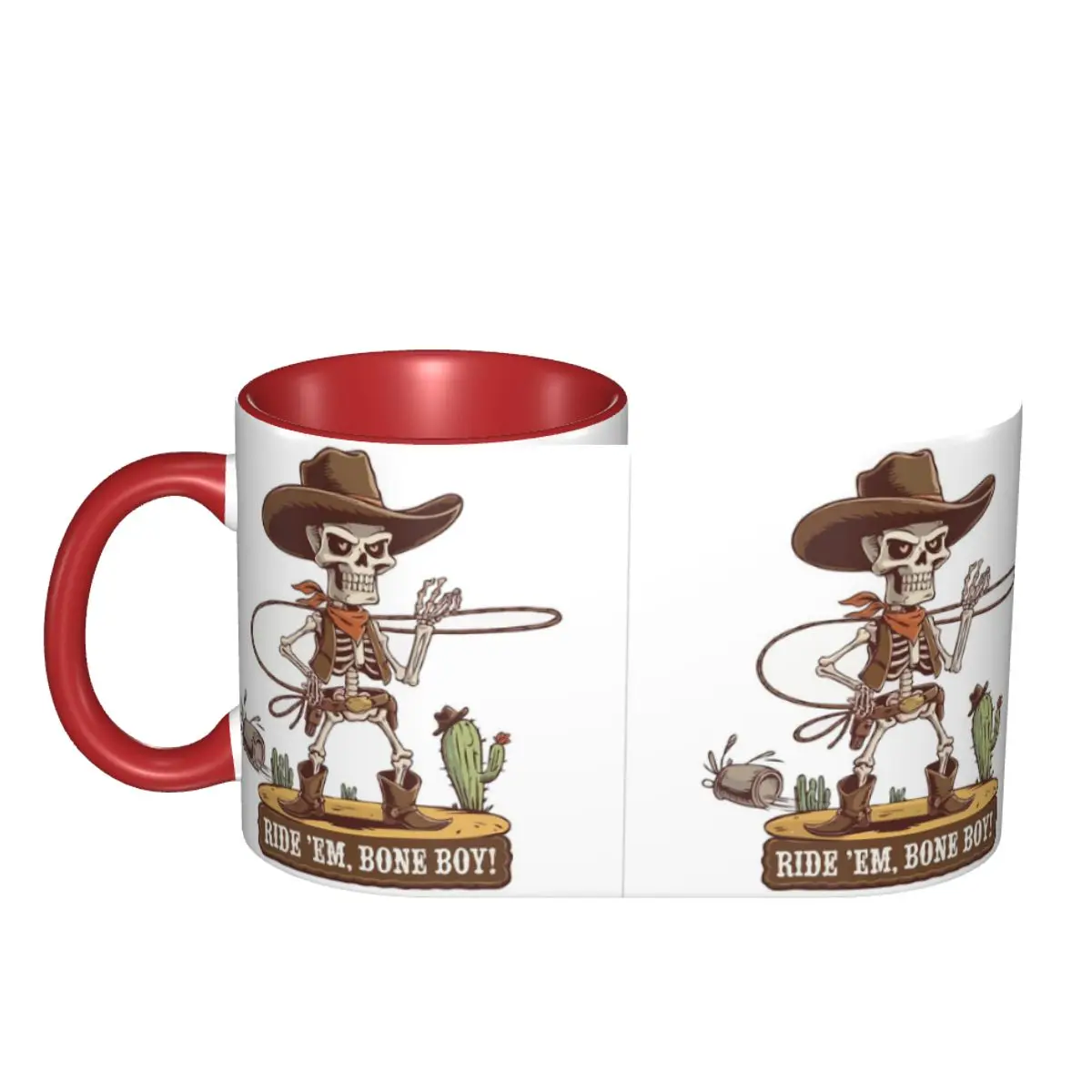Western Cowboy Skeleton Halloween Cowpoke Mug Ceramic Coffee Cups Tea Mugs Milk Cup Drinkware Gifts for Woman Man DIY Custom