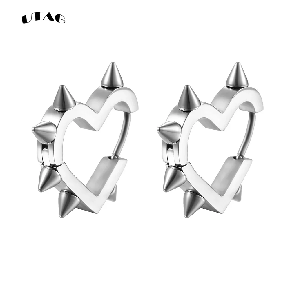 Exaggerated Spike Rivet Heart Stud Earrings For Women Men 3 Colors Stainless Steel Ear Buckle Piercing Goth Jewelry Gifts aretes