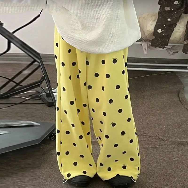 Amerykański styl, słodkie, swobodne, leniwe, modne, pełne wzorów, szerokie nogawki, luźne spodnie codzienne, spodnie sportowe, luźny krój, streetwear, nowość