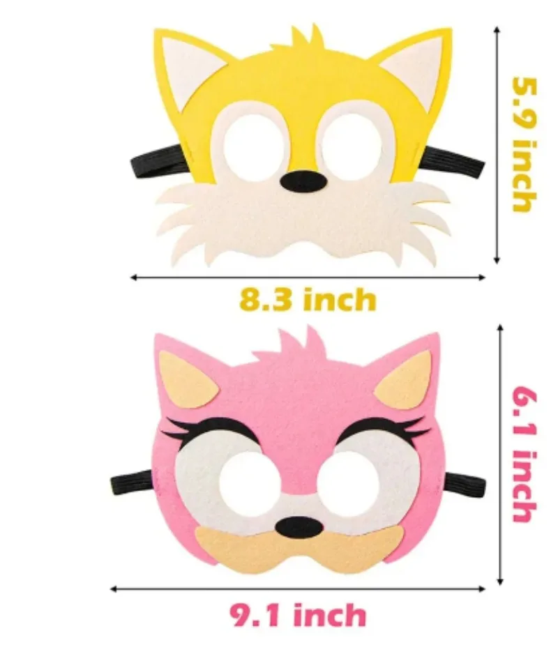 12 Pieces/set Sonic Suitable for Children\'s Birthday Themed Felt Masks Party Decorations Role-playing Birthday Gifts