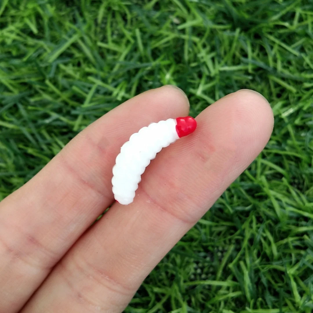 100 unids/bolsa 2cm 0,4g pan gusano silicona cebos artificiales gusano larva suave señuelo de pesca ganchos olor gusanos brillo camarones - imagen 5