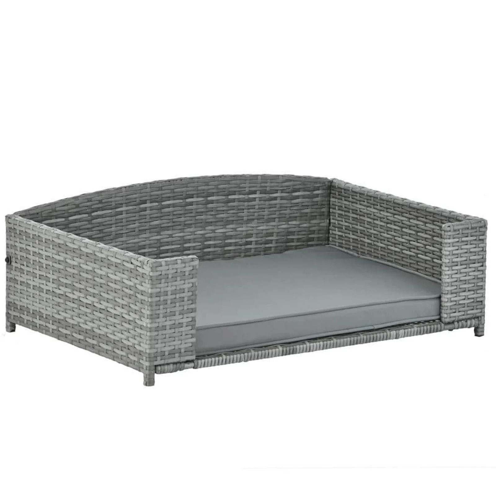 US 35 in. L Dark Gray Seasonal PE Wicker Outdoor Pet Patio Furniture Dog Bed Pet Bed with Cushion