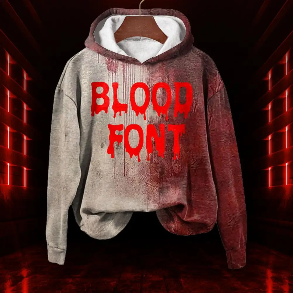 

Hooded Sweatshirt Men's Halloween Hoodie With Bloodstain Print Retro 3d Letter Pattern Gradient Color Warm For Fall/winter