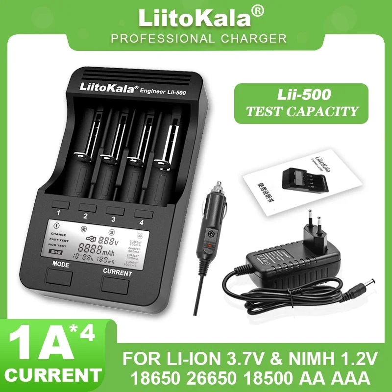 Liitokala Lii-500 Lii-402 para 3.7V Lítio 18650 26650 21700 17355 18350 14500 1.2V Ni-mh AA AAA Carregador de bateria multifuncional