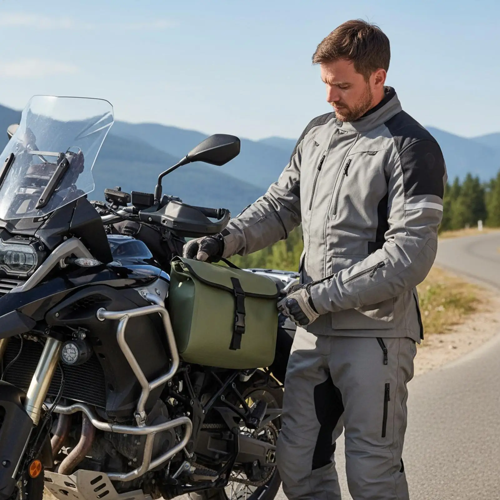 

Motorcycle Bags Leather Saddle Backpack Motorcycle Front Seat Tail Bag For Phone Card Drinks Bottle Key Camera Highway Daily