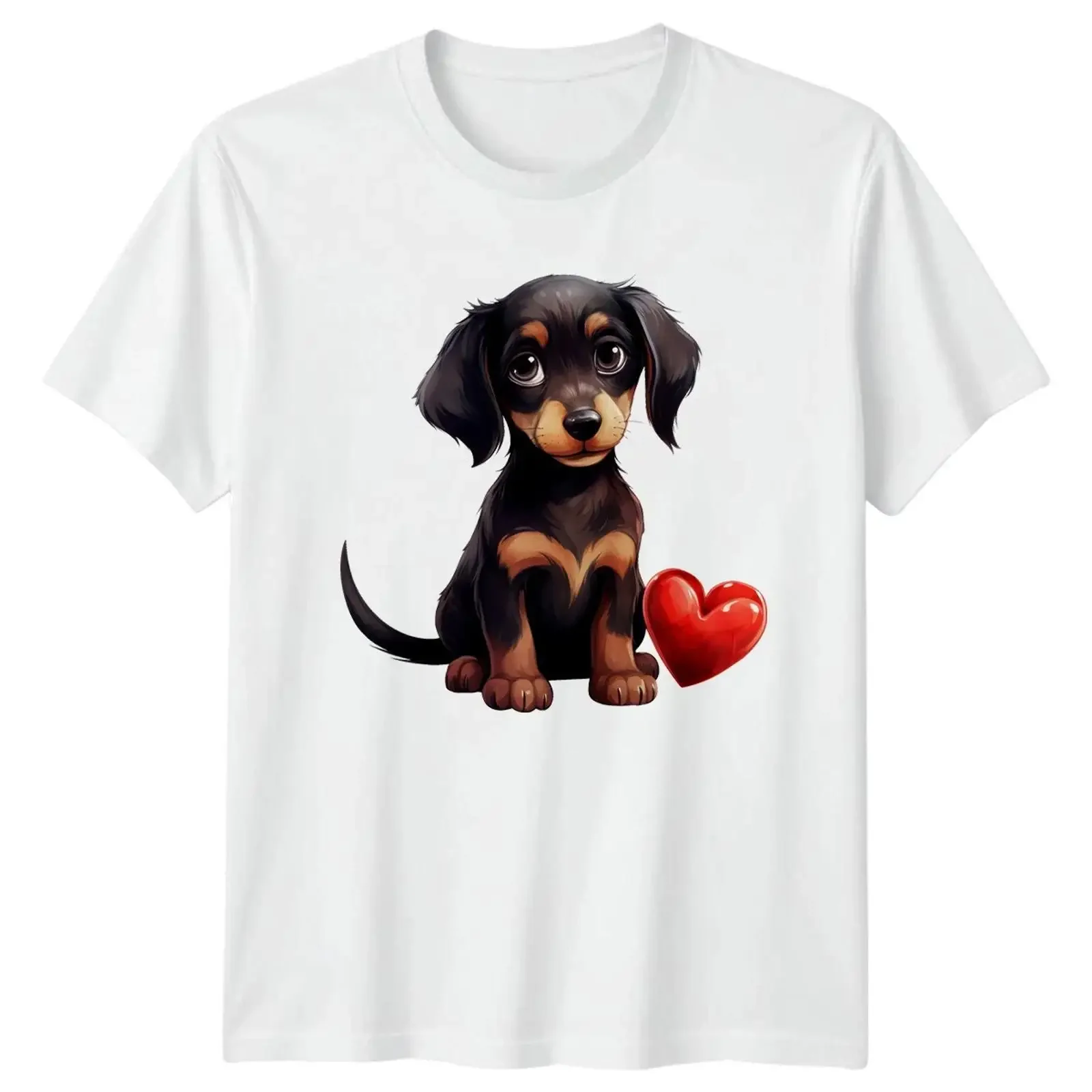 Dackel Hund Liebe Herz Tiere Herren T Shirt Damen Grafik Top vintage Washed Top For Everyday Wear Versatile Breathable