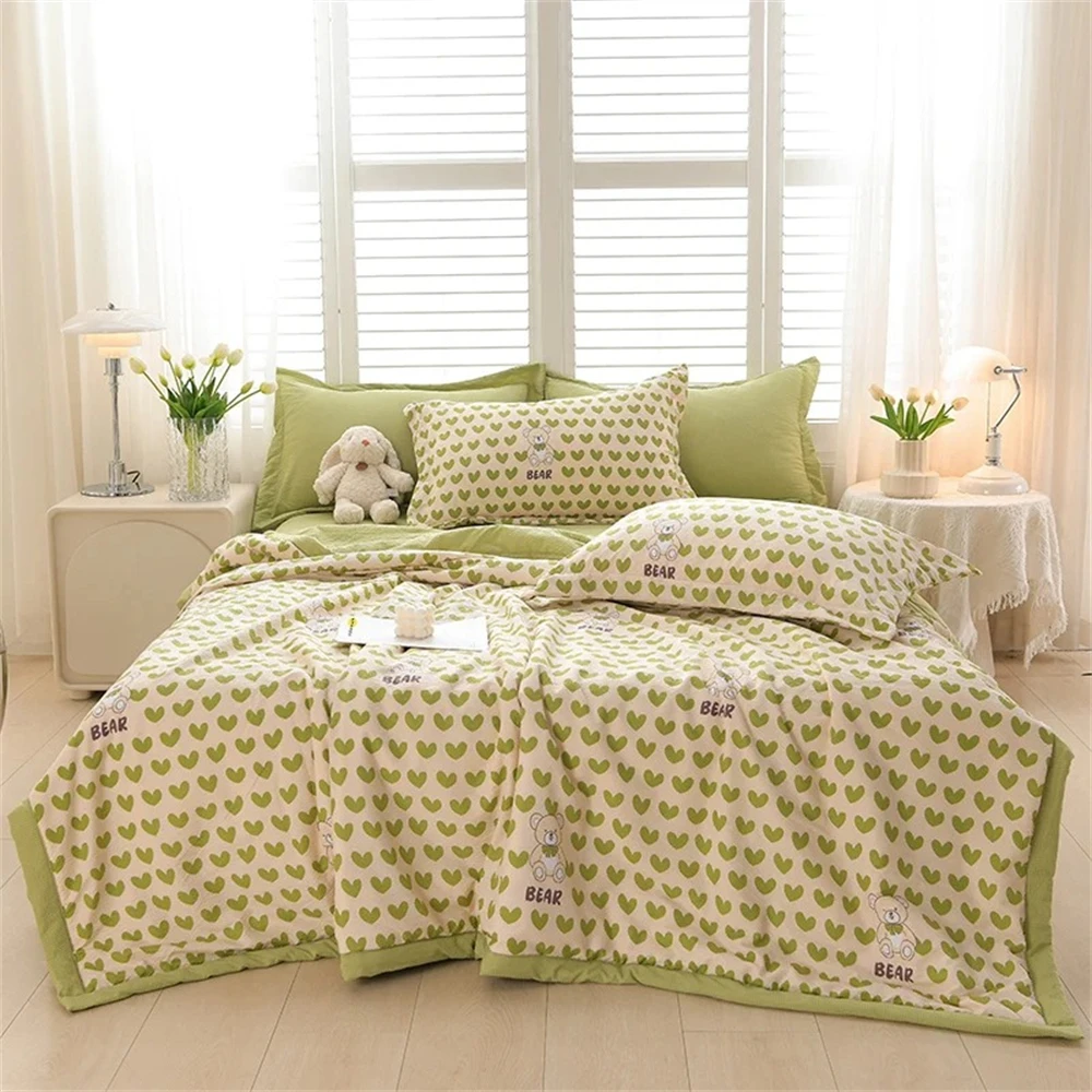 

Quilt and Pillow Cover Set Quilt Pillowcase Home Bedding Printed Summer Thin Quilt Air Conditioning Blanket Washable Bed Cover