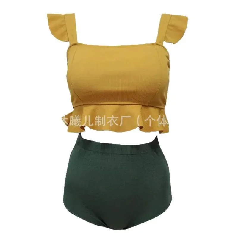 섹시한 투피스 한국 스타일 비키니 여성 열 봄 배꼽 커버 슬리밍 수영복 보수적 인 열 봄