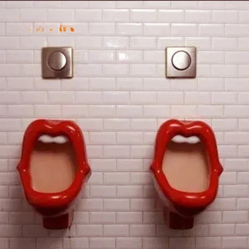 red lip urinal  adult wall mounted back inlet urine devic for hotel bar  washroom sanitary  pissing female urinal device