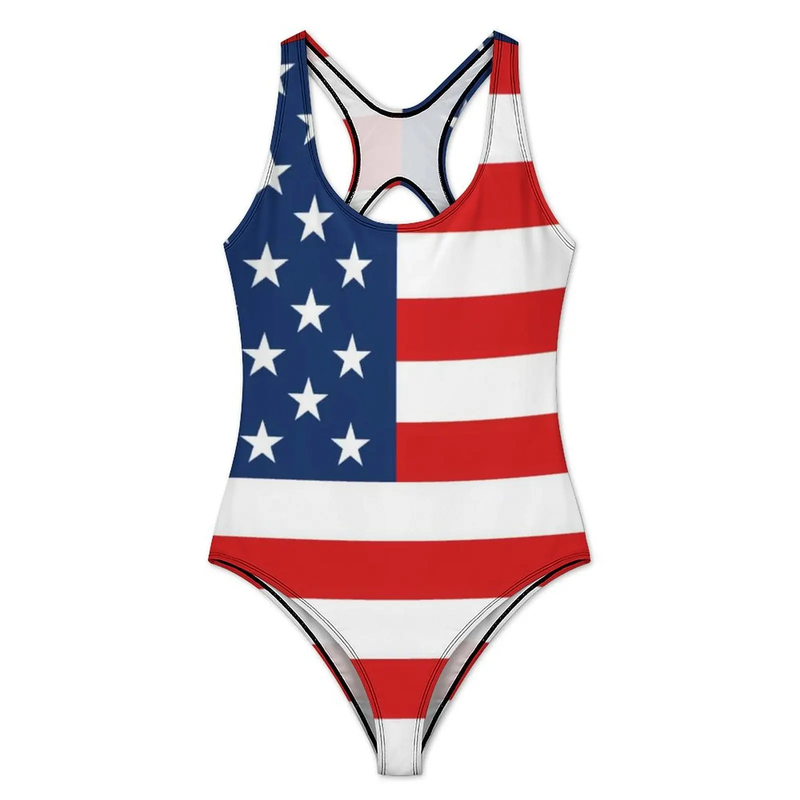 American Flag Swimsuit Sexy 4th of July Blue Red Stripe One Piece Swimwear Push Up Swimsuits Simple Holiday Pool Bathing Suit