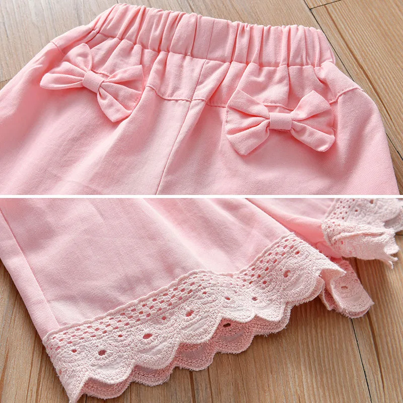 Girls shorts 2022 Summer thin baby casual versatile shorts butterfly lace Korean style children\'s shorts