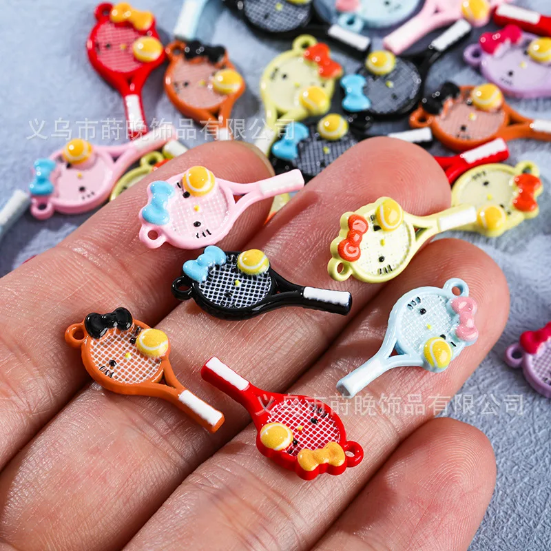 Hello Kitty Zinc Alloy Painted Cartoon KT Cat Tennis Racket Pendant Diy Mobile Phone Chain Keychain Accessories Jewelry Pendant