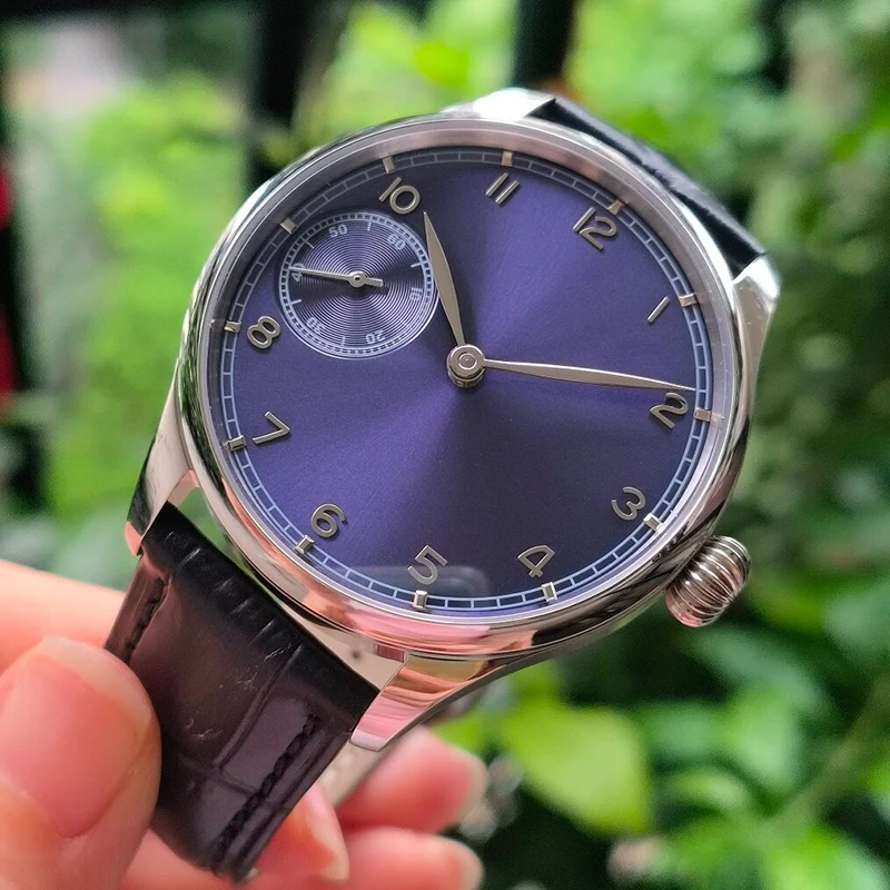 Men Watch Sapphire Crystal41mm Dial Seagull St3600 Four-plate Movement Leaf-shaped Hands  Water Resistance Genuine Leather Strap