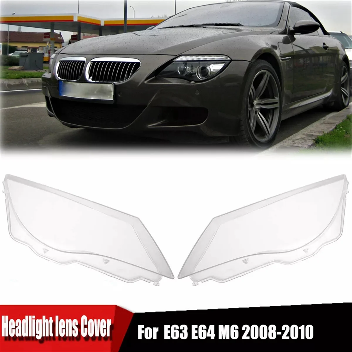 Clear Headlight Lens Cover Replacement Left & Right for BMW E63 E64 M6 2008-2010 63127186815, 63127186816