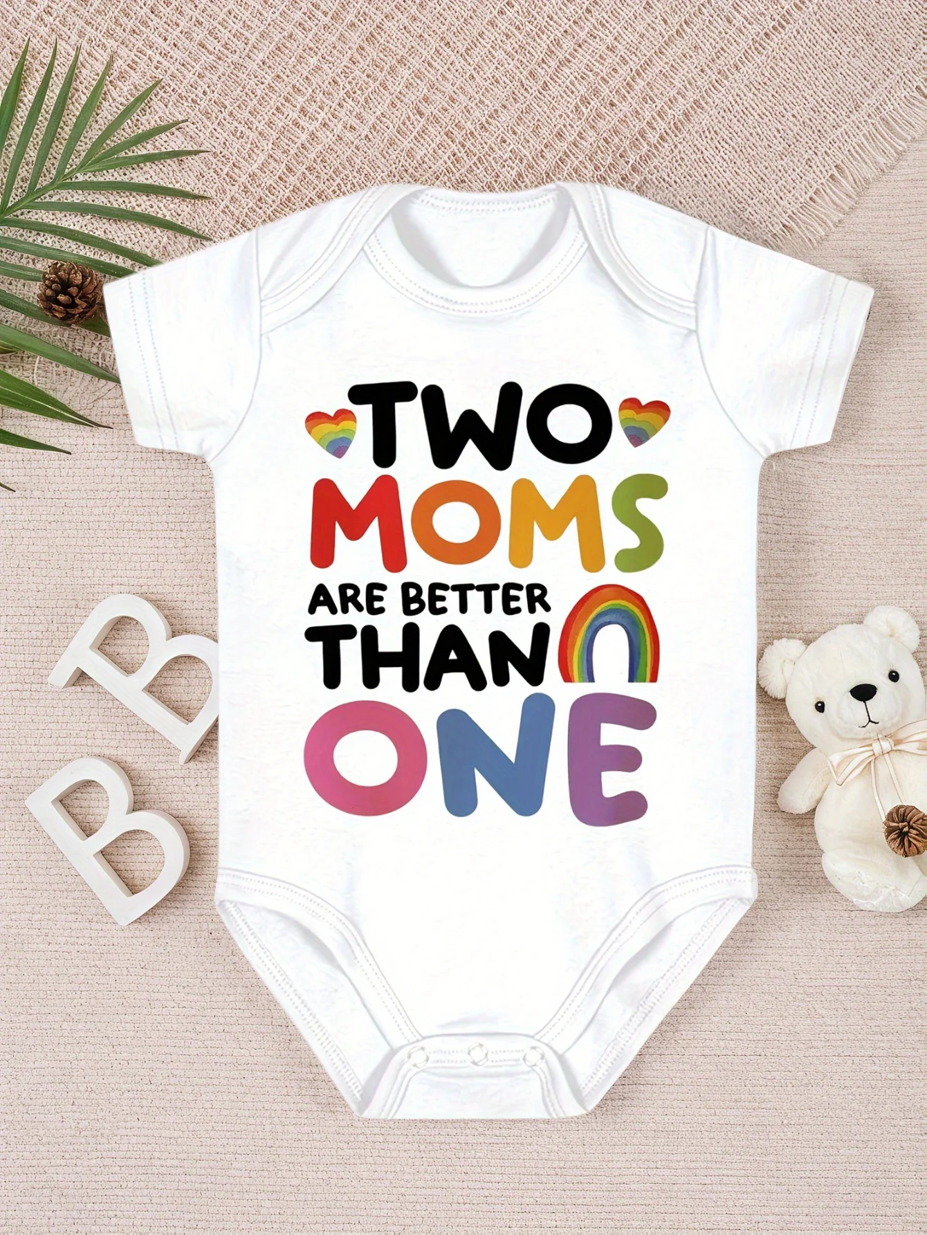 Baby Boy Pride Romper- Two Moms Are Better Than One, Rainbow Heart And Double Helix Symbol Outfit, Soft Short Sleeve Romper, Mac