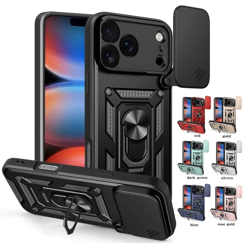 

Camera Shockproof Armor Phone Case for iPhone 17 Air 16 Pro Max 16E 15 Plus 14 13 12 Car Magnetic Rugged Holder Ring Cover Shell