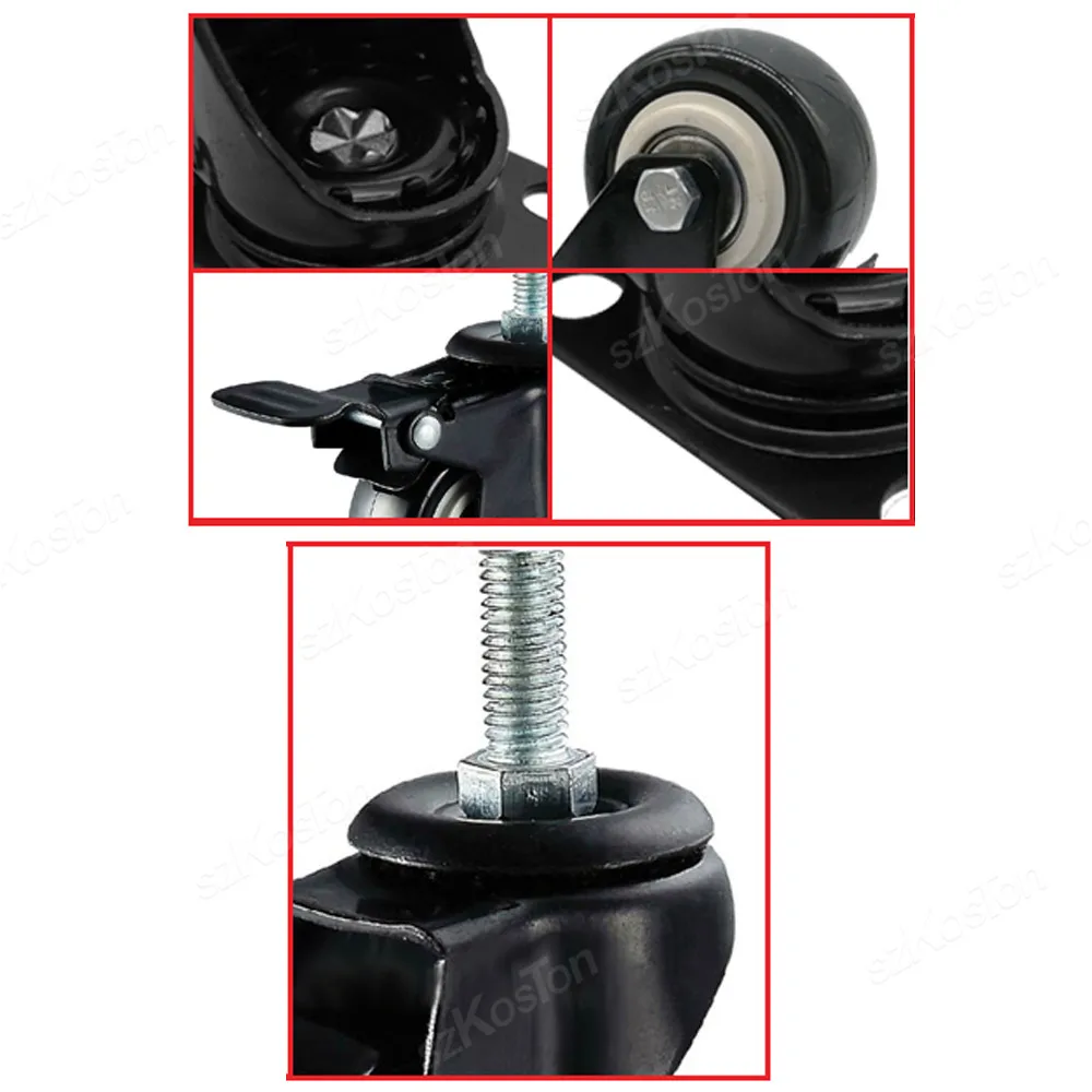 4pcs/kit Furniture Casters 1.5/2Inch M8/M10 Thread Stem Swivel Wheels Without/with Brakes Heavy Duty Coffee Table Chair Bin Cart image 3