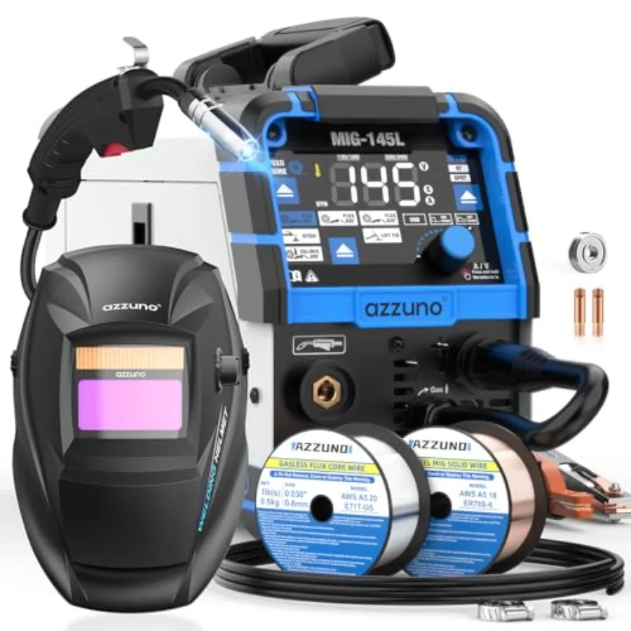 

Сварочный аппарат MIG 145A с маской-хаммаком, 110В/220В, двухрежимное напряжение, 4-в-1: MIG (с газом/без газа, флюсовая проволока)/Lift TIG/дуговая сварка (MMA)