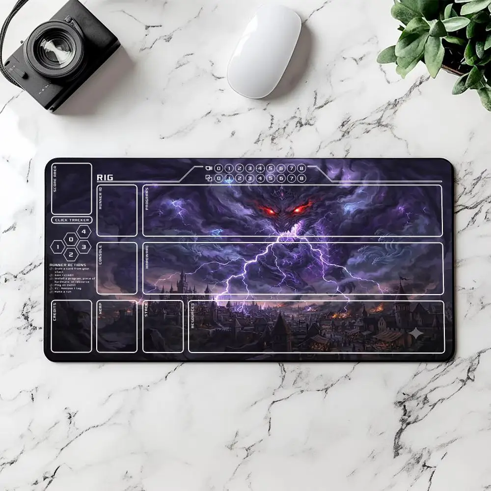 Red Eyes Purple Thunder Storm Dragon TCG Playmat With Full Game Zones Non-Slip Rubber Dark Castle Fantasy Trading Card Table Mat