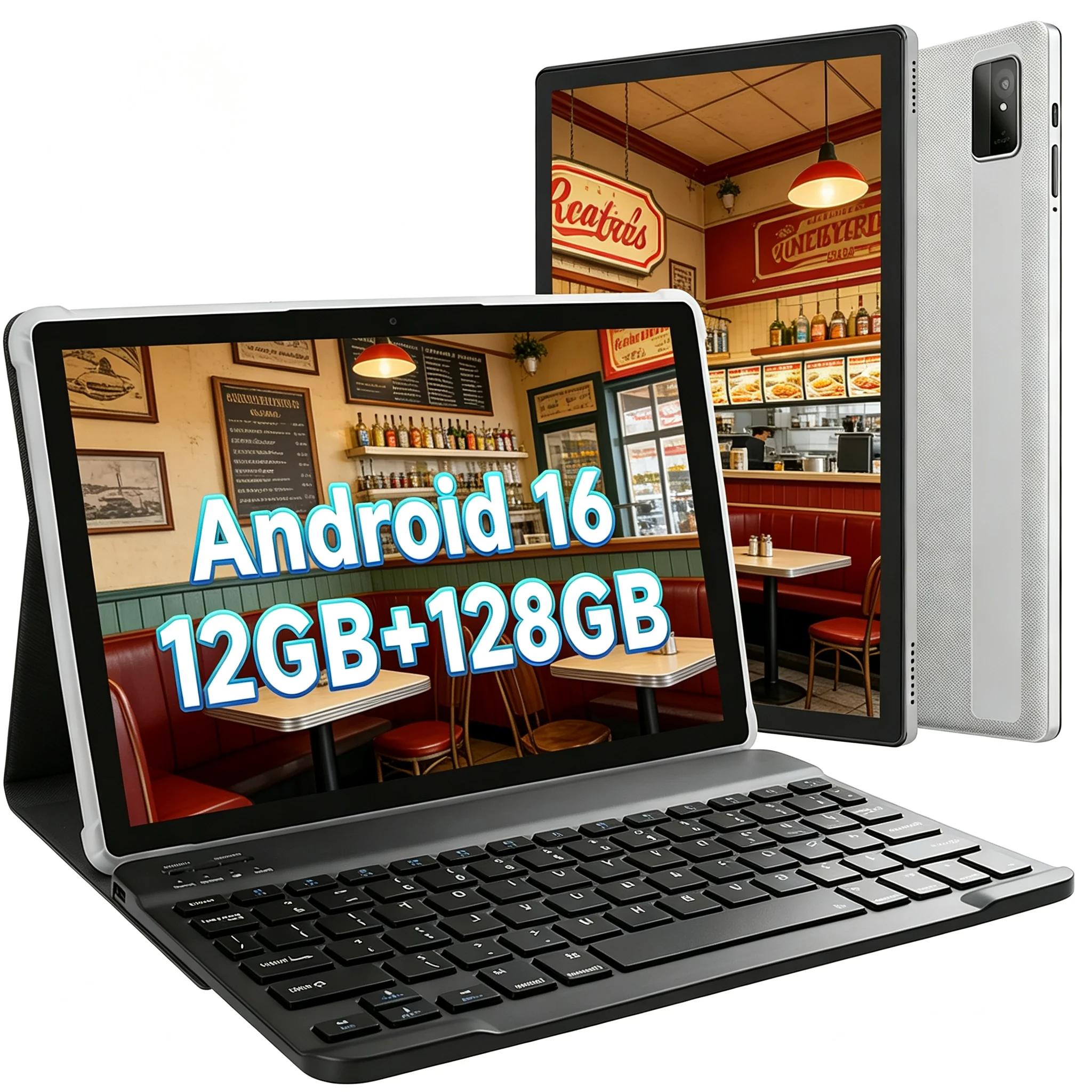 Paitanry 10.1" Android 16 Tablet PC 12GB(4+8 Expand) RAM 128GB ROM Octa Core 5000mAh WiFi 6 Kids Tablet with Keyboard and Mouse