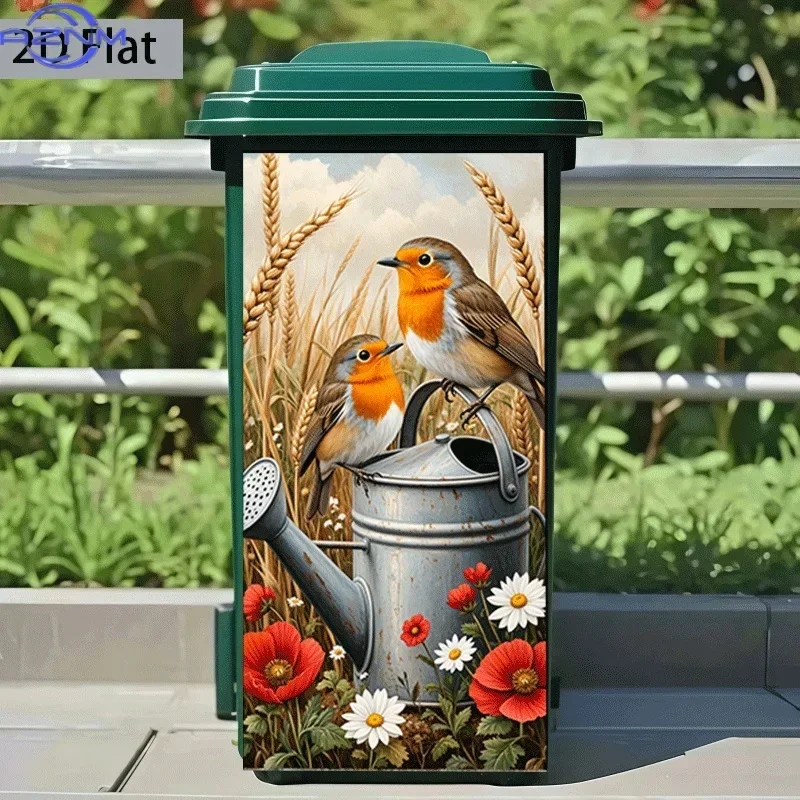Printing Trash Can Sticker ×cm Sparrow Perched by Flowers Spring Irrigation Decorative Wallpaper Self-Adhesive Kitchen Tra